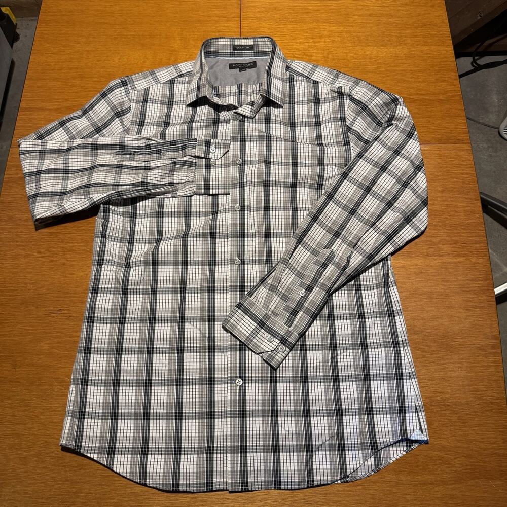 Banana Republic Grant Fit Dress Shirt Men’s Size Large Grey Plaid Non-Iron